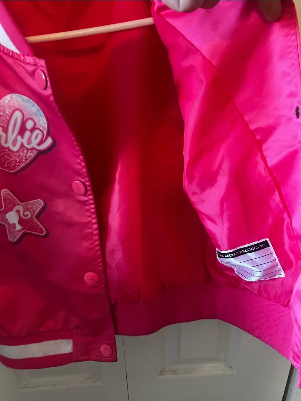 Barbie Bright Pink Sequin-Effect Logo Bomber Jacket